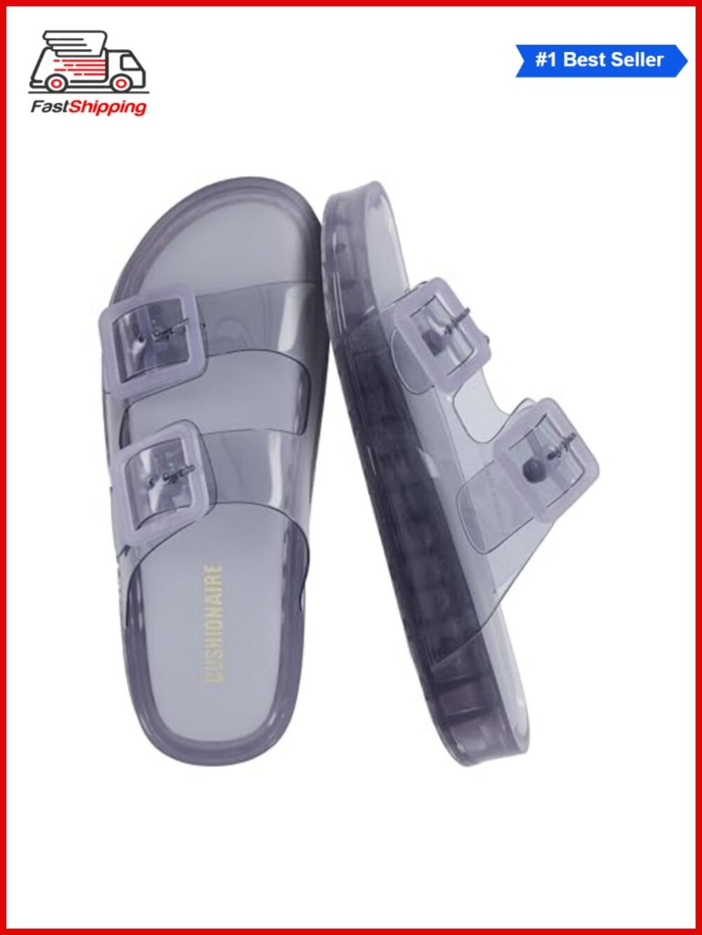 Cushionaire Double Buckle Adjustable Jelly Slide Sandals Water Resistant Slip-On